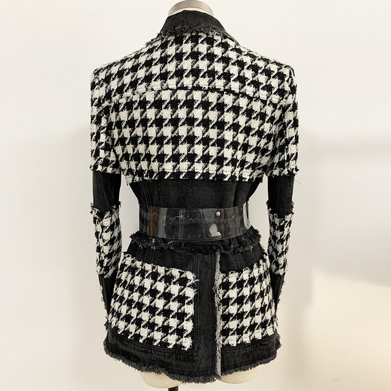 Fashion Trend Tweed Houndstooth Denim Stitching West Assembly Belt DON JUAN