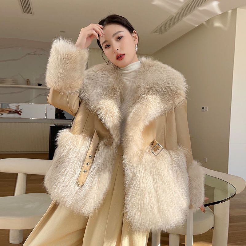 Big Fur Collar Stitching For A Woman Faux Coat DON JUAN