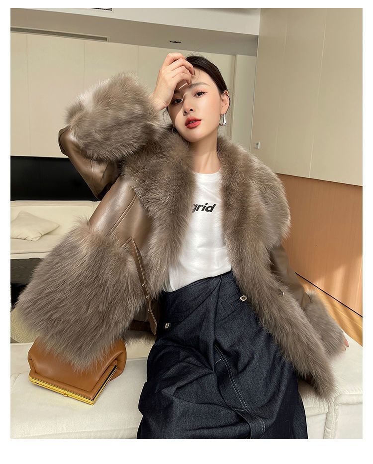 Big Fur Collar Stitching For A Woman Faux Coat DON JUAN