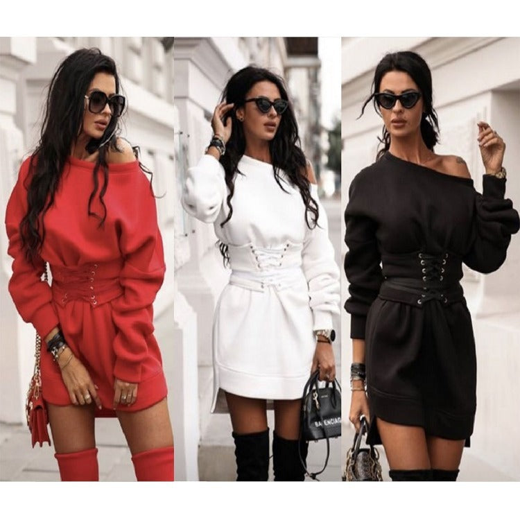 Feminine round neck long sleeve sweater loose dress DON JUAN