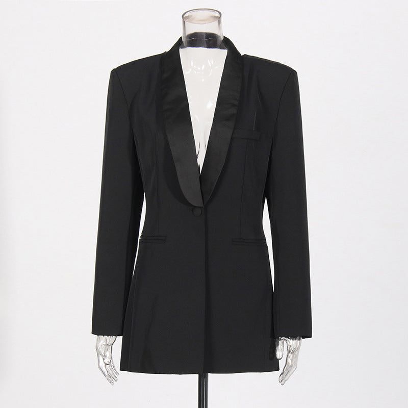 Black Backless Suit Coat with Daring Hollow Design