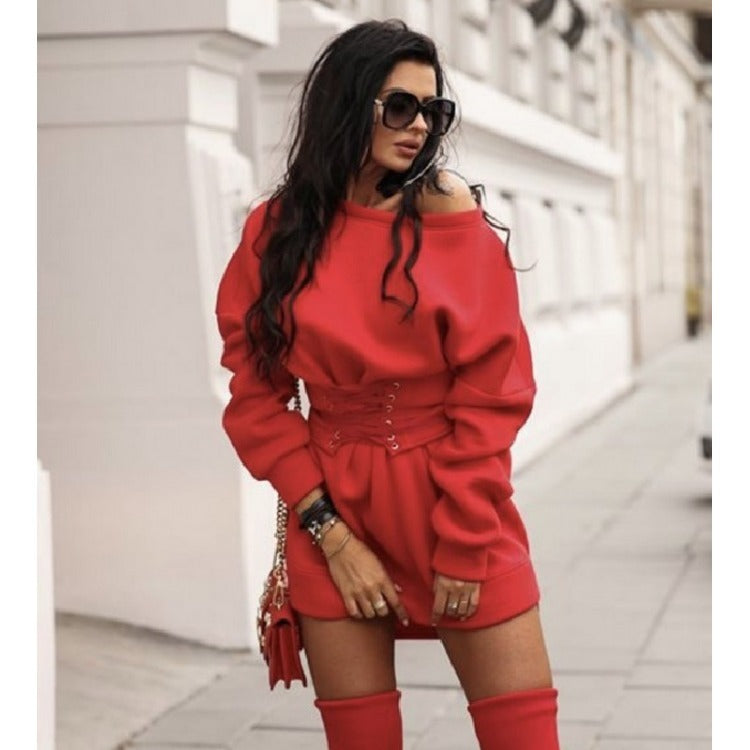 Feminine round neck long sleeve sweater loose dress DON JUAN