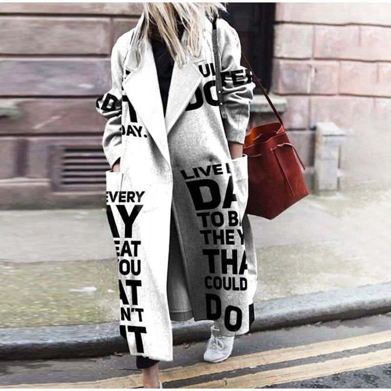 Women's Autumn And Winter Print Long Coat With Long Sleeves DON JUAN