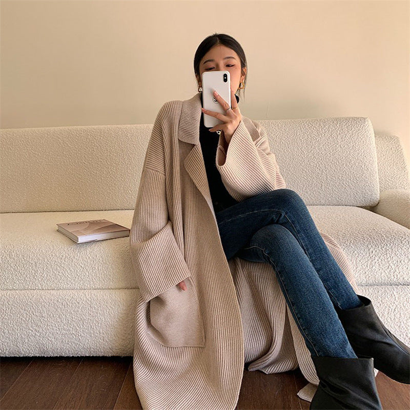 Long Thickened Sweater Women's Coat Loose Knitted Cardigan DON JUAN