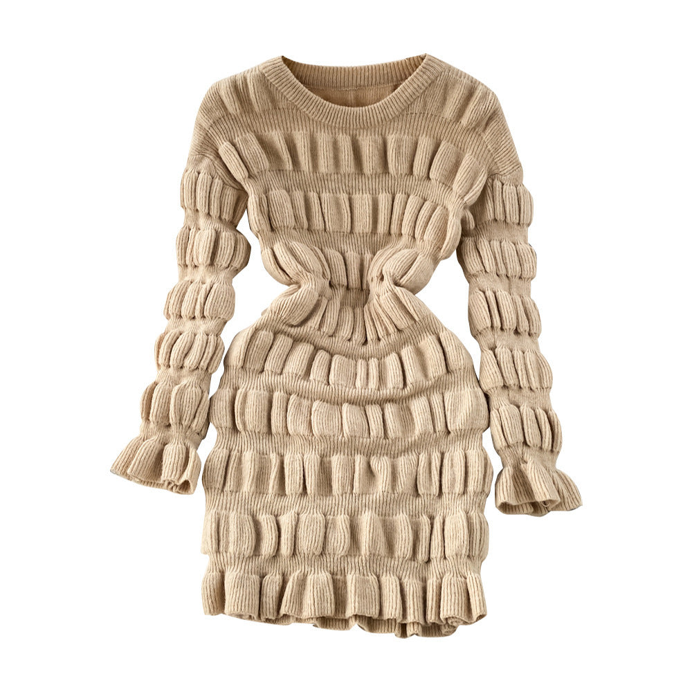 Women's Pleated Buttocks Bottomed Sweater Dress DON JUAN