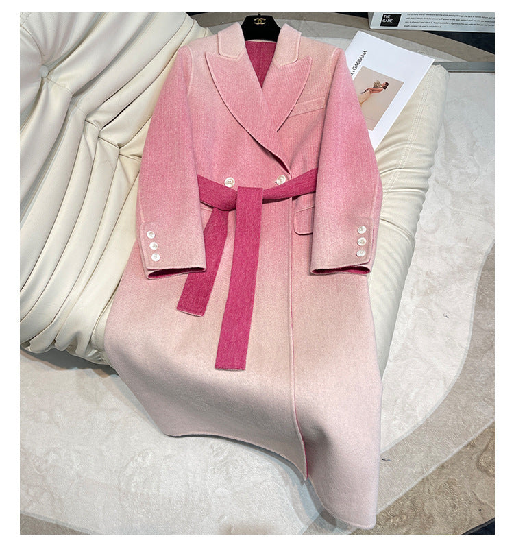 Fashion Gradient Color Belt Slim Slimming Soft And Comfortable Female Wool Overcoat DON JUAN