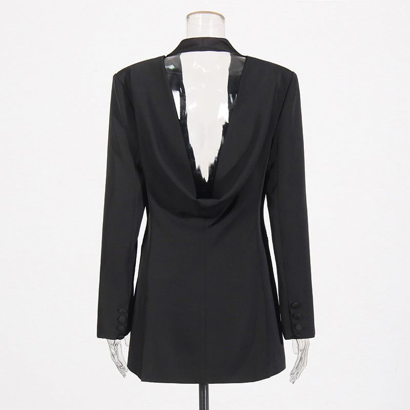 Black Backless Suit Coat with Daring Hollow Design