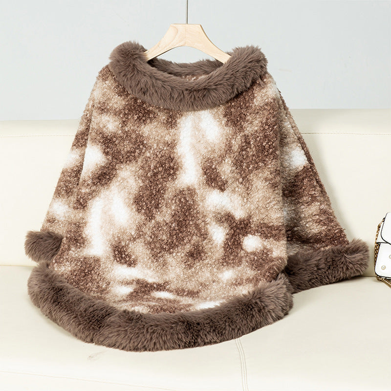 Pullover Contrast Color Leopard Print Knitted Cloak DON JUAN