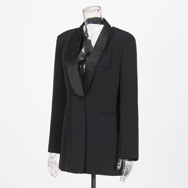 Black Backless Suit Coat with Daring Hollow Design