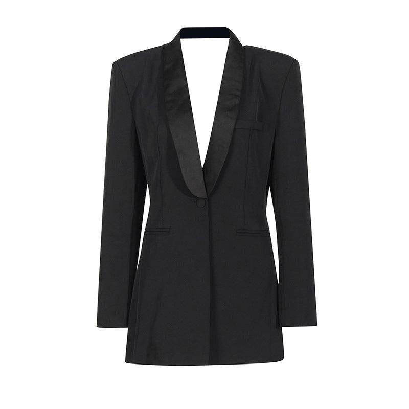 Black Backless Suit Coat with Daring Hollow Design