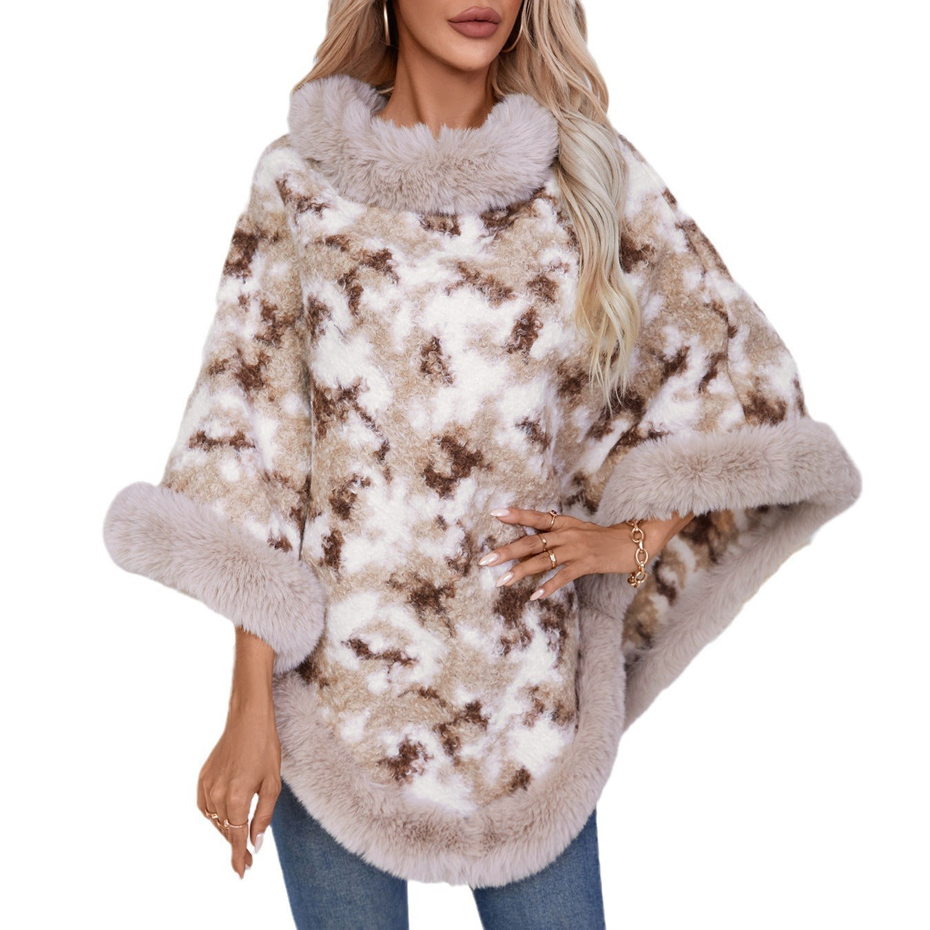 Pullover Contrast Color Leopard Print Knitted Cloak DON JUAN