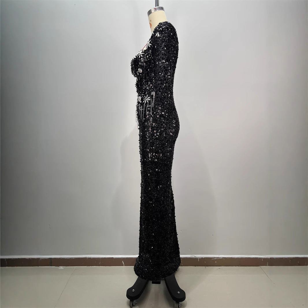 Women's Fashionable Sequins Long Sheath Dress DON JUAN