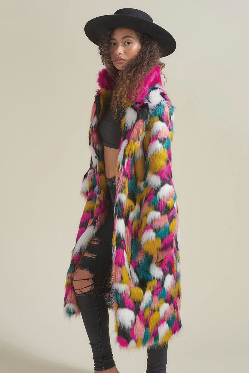 Women's Rainbow Fur Collar Imitation Fur Mid-length Coat DON JUAN