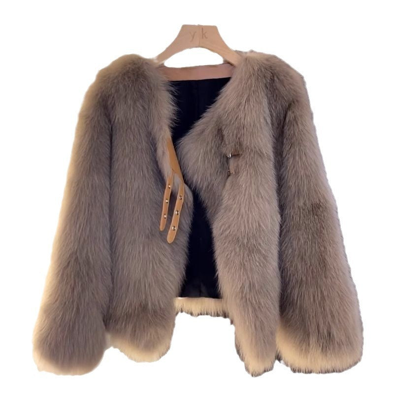 Faux Fur Coat Button-Up Loose Jacket