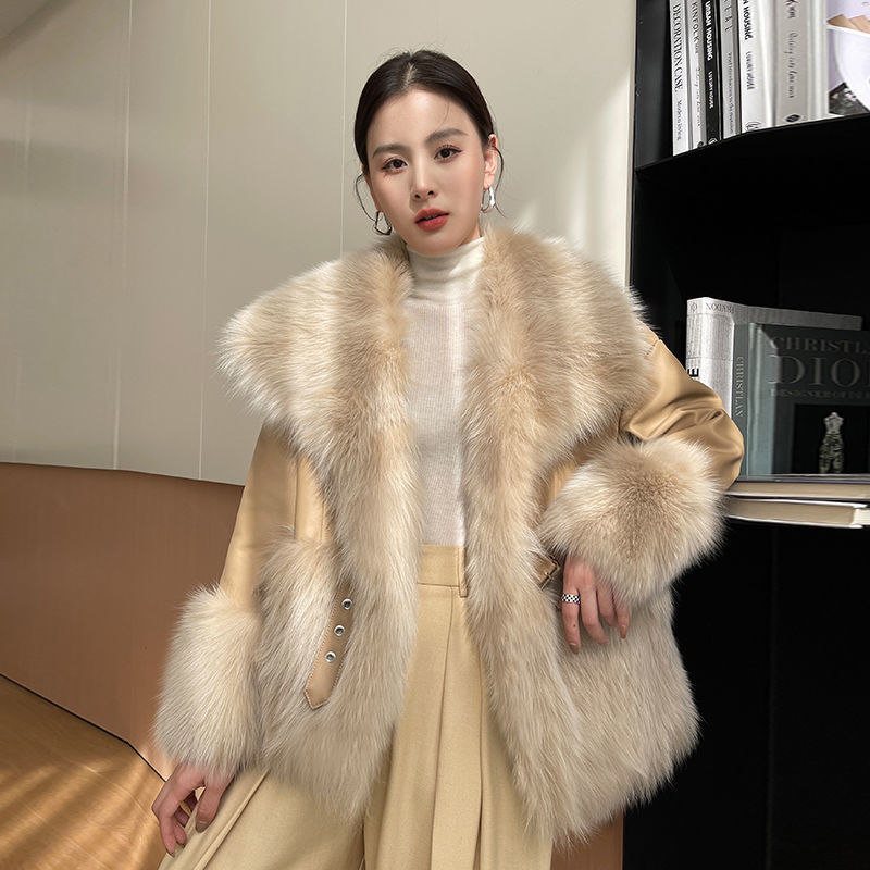 Big Fur Collar Stitching For A Woman Faux Coat DON JUAN