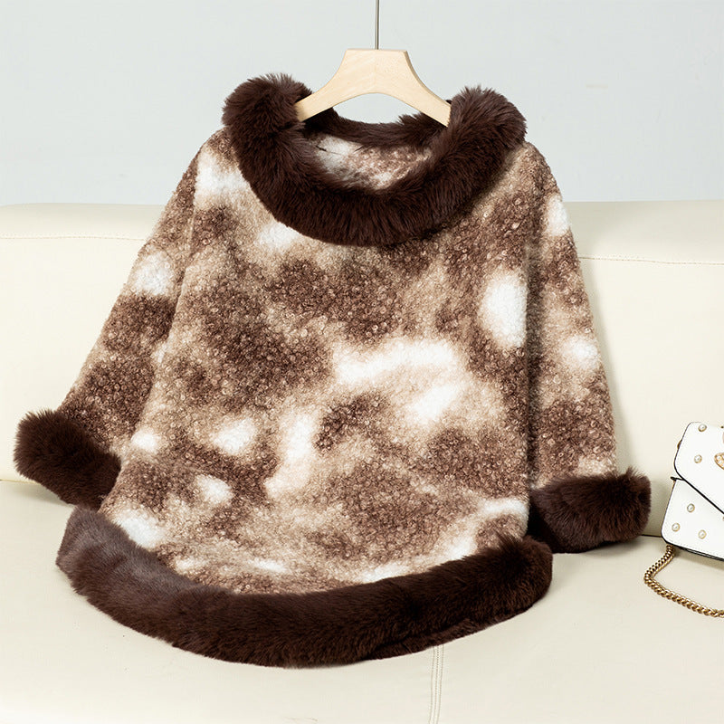 Pullover Contrast Color Leopard Print Knitted Cloak DON JUAN