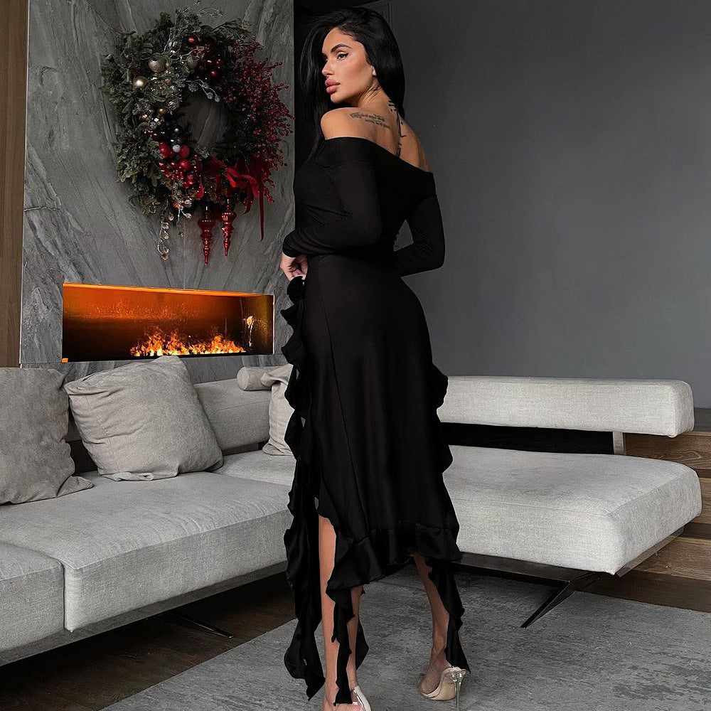 Women's Off-the-shoulder Design Long Sleeve Dress DON JUAN