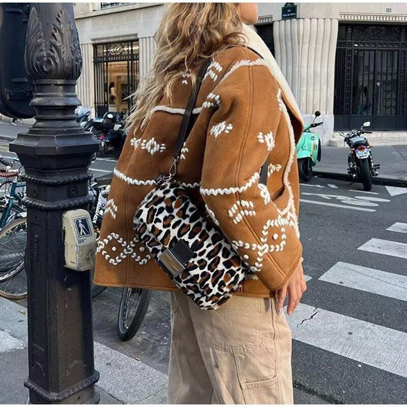 Women's Jacket with Geometric Embroidered in Light Brown