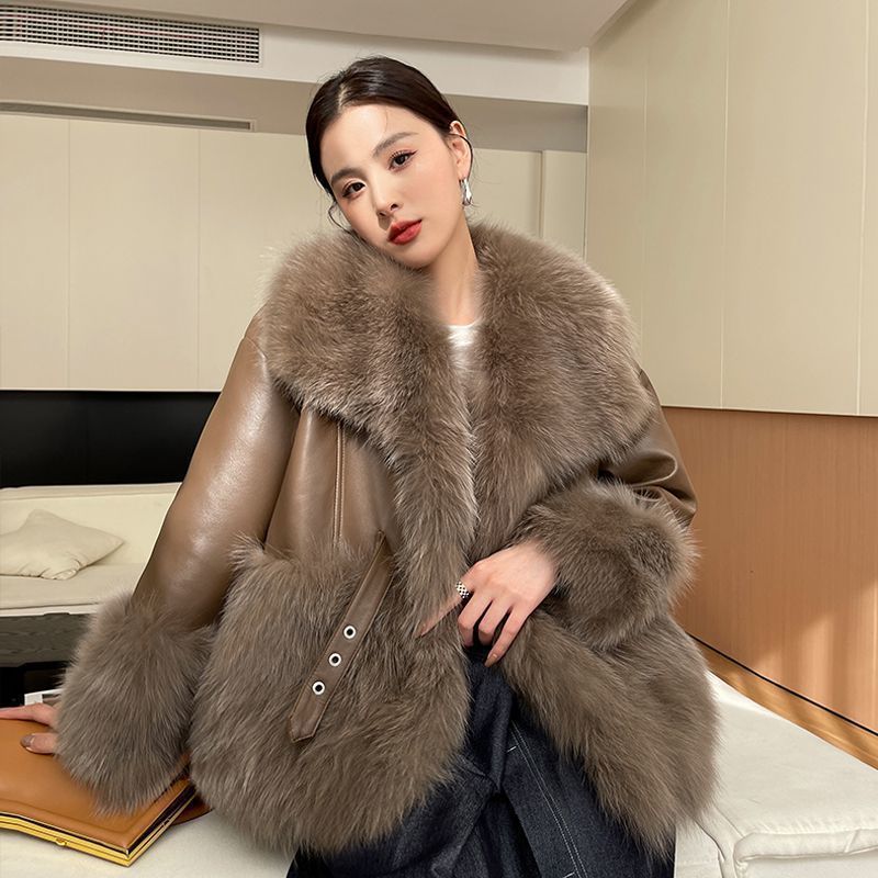 Big Fur Collar Stitching For A Woman Faux Coat DON JUAN