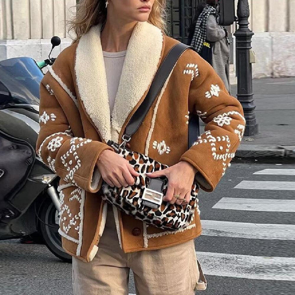 Women's Jacket with Geometric Embroidered in Light Brown