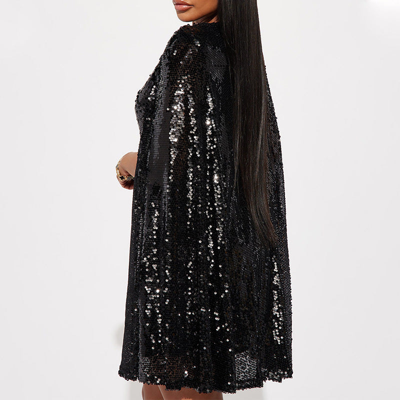 Fashion Stand Collar Sequins Dress Loose Women's Wear DON JUAN