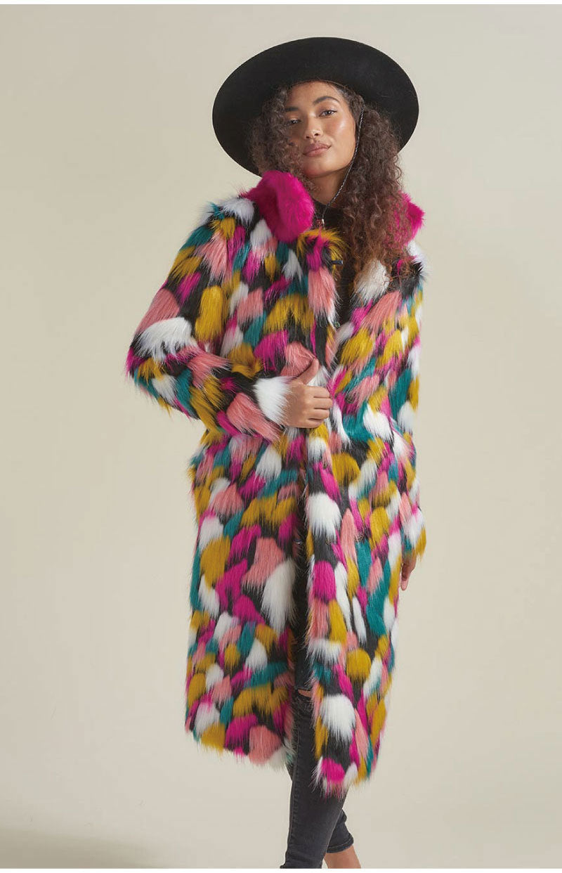 Women's Rainbow Fur Collar Imitation Fur Mid-length Coat DON JUAN